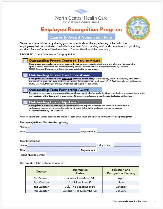 Employee Nomination Form for Quarterly Awards